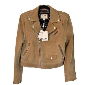😊Jason Wu Suede Leather Moto Biker Jacket Desert Camel Womens Size M NWT $428